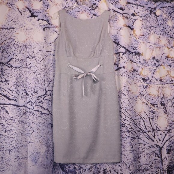 SILVER BROCADE DRESS 10 Jade Formal Cocktail Metallic Belted Cinched Classic - Picture 2 of 12